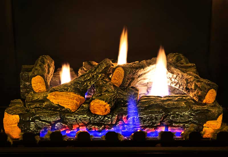 Close up of burning gas logs