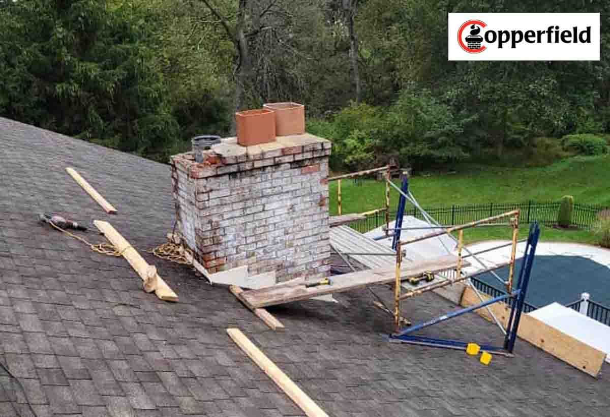 Residential chimney in the process of getting top notch repairs from Top Cat.