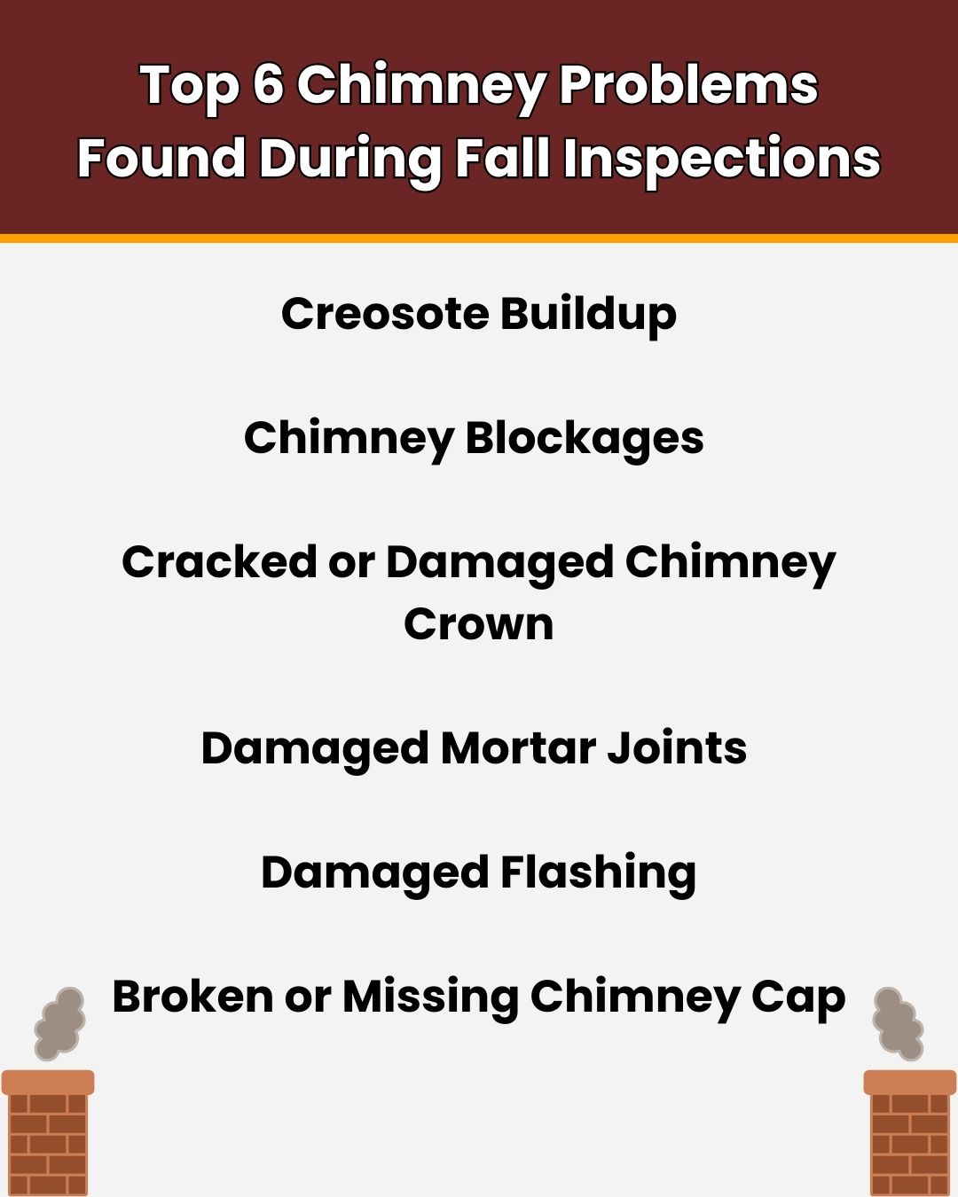 original infographic detailing top 6 issues found during a chimney inspection